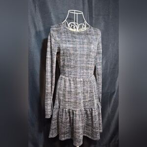Elegant Gray And Blue Plaid Women's Dress